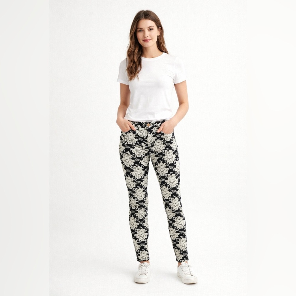 7 For All Mankind Black & Cream Damask Slim Fit Pants Sz. 31